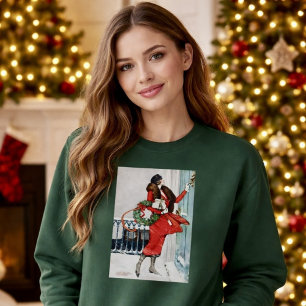 Camiseta Ilustração Vintage de Natal na Soleira da Porta