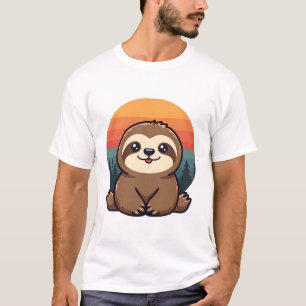Camiseta Ilustração Vintage de Preguiça Arte Animal Cute Re