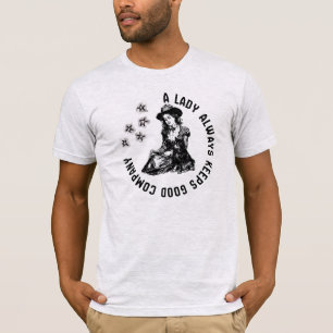 Camiseta Ilustração Vintage de Senhora Bruxa e Cachorro