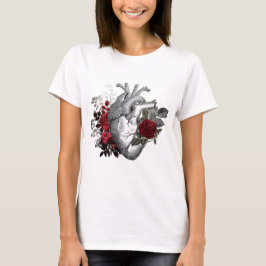 Camiseta Ilustração Vintage Heart com rosas vermelhas de sa