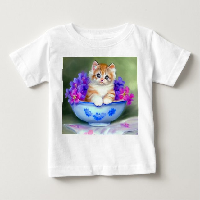 Camiseta Ilustração Vintage Laranja e White Kitten (Frente)