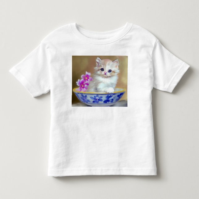 Camiseta Ilustração Vintage White Kitten (Frente)