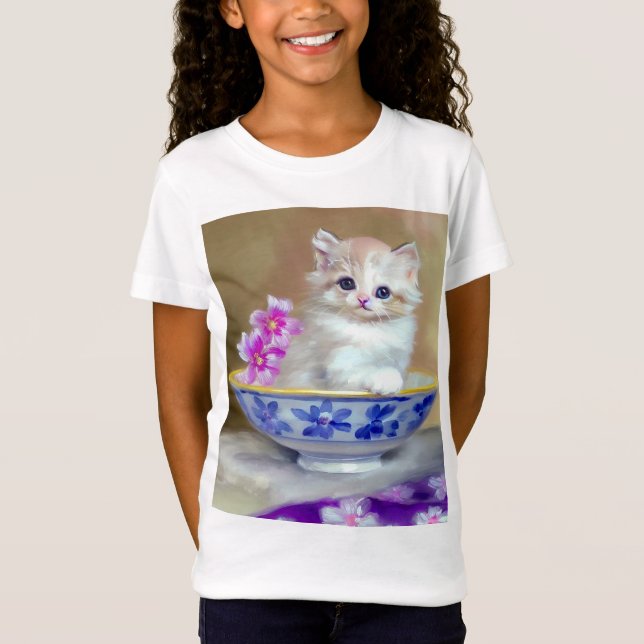 Camiseta Ilustração Vintage White Kitten (Frente)