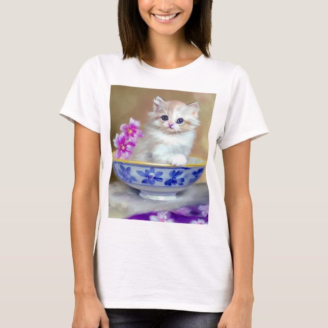 Camiseta Ilustração Vintage White Kitten (Frente)