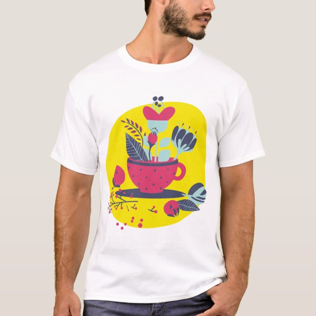 Camiseta Ilustração Xícara de Chá Floral - Boho Mo (Frente)