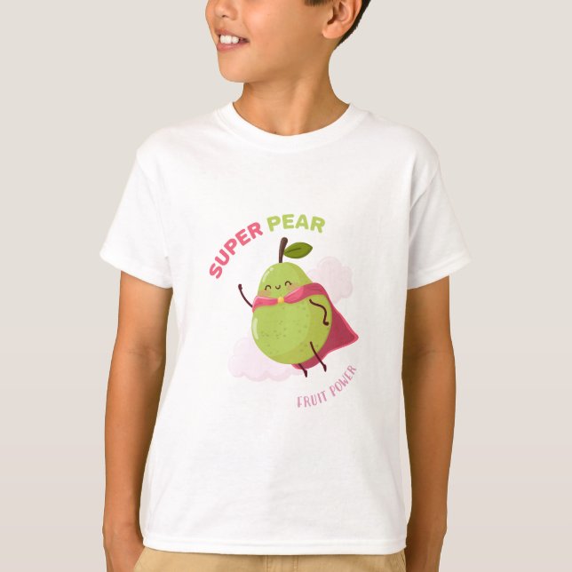 Camiseta Ilustración infantil de una pera superhéroe (Frente)