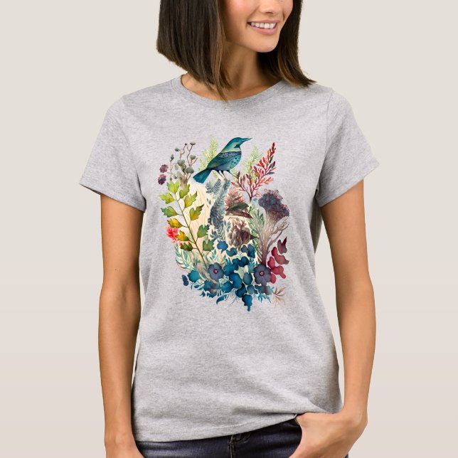 Camiseta Ilustrações de Arte Folk de Natureza de Aquarela (Frente)