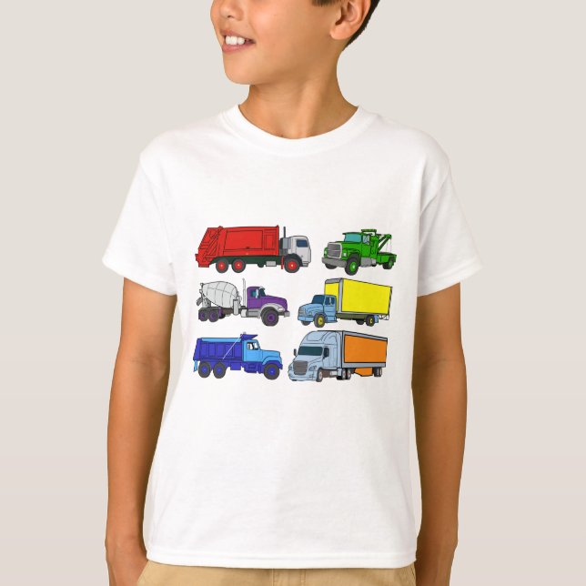 Camiseta Ilustrações de Caminhões Coloridos (Frente)