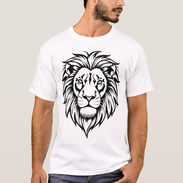 Camiseta Ilustrações do vetor preto e branco da face de leã (Frente)