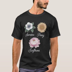 Camiseta Ilustrações Florais Elegantes Anêmona, Peônia e S