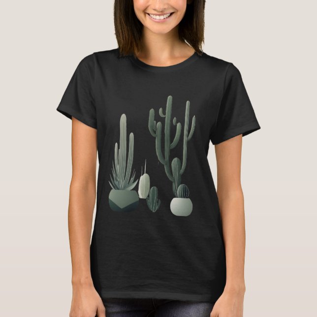 Camiseta Ilustrações minimalistas de cacto com linhas elega (Frente)