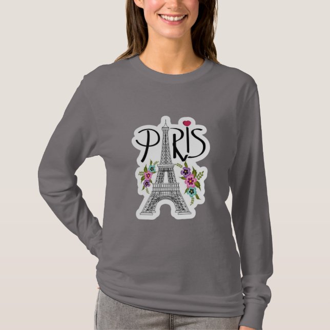 Camiseta Ilustrada com Torre Eiffel Floral de Pari (Frente)