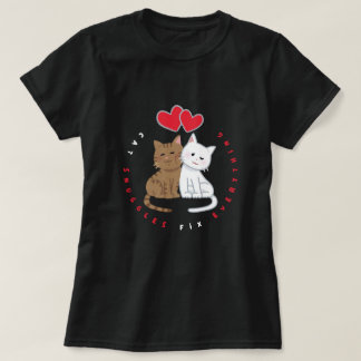 Camiseta Ilustrada de Amor e Abraço de Gatinho Fof