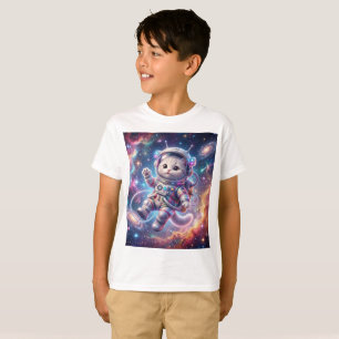 Camiseta Ilustrada de Astronauta Gato Espacial Fof