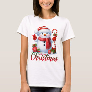 Camiseta Ilustrada de Boneco de Neve Fofo de Natal