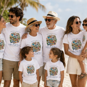 Camiseta Ilustrada de Reunião de Família no Caribe