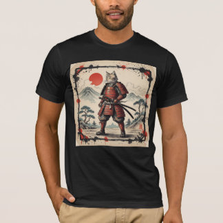 Camiseta Ilustrada Samurai Gato | Pôr do Sol Japon
