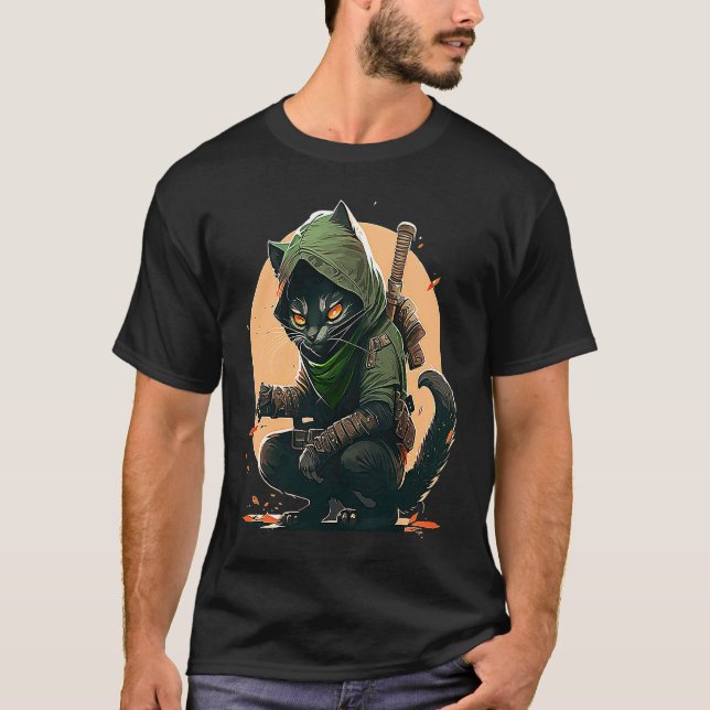 Camiseta Ilustrado do Gato Ninja (Frente)