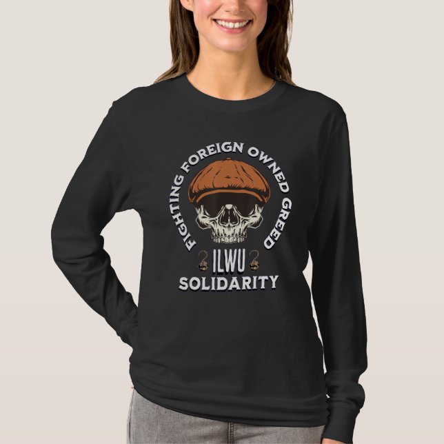 Camiseta ILWU Skull Lonshoreman Boné Lutando Estrangeiros (Frente)
