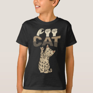 Camiseta ILY Cat ASL Gesto manual surdo audição perda de au