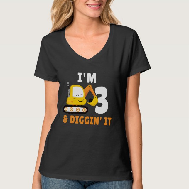 Camiseta I'm 3 And Digging It 3nd Birthday Party Constructi (Frente)