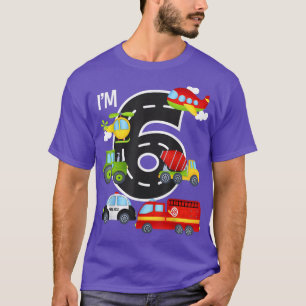 Camiseta I'm 6 Birthday Boy 6th Bday Car Fire Truck Airplan