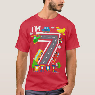 Camiseta I'm 7 Birthday Boy 7th Bday Train Car Fire Truck A
