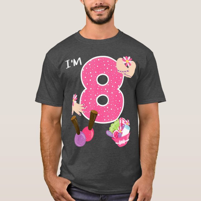 Camiseta Im 8 Festa Spa Birthday Rapariga Nail Polonês Make (Frente)