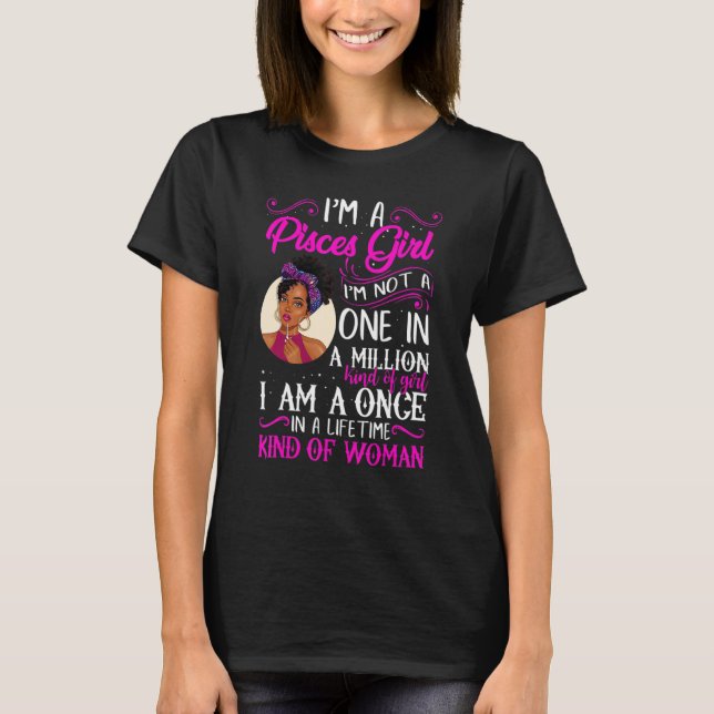Camiseta I'm A Pisces Girl Black Women February March Bday_ (Frente)