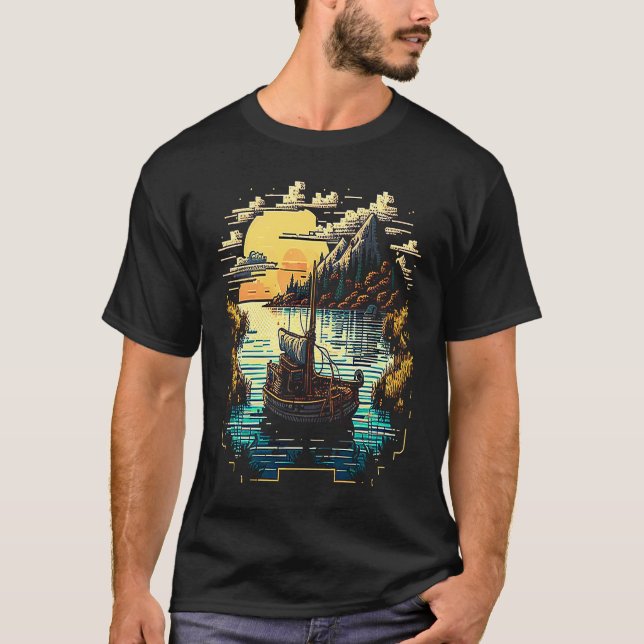 Camiseta I'm an angler with a boat and go fishing pixel art (Frente)