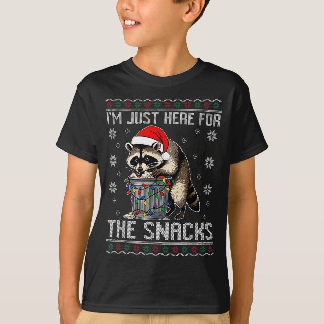 Camiseta I'm Just Here For Snacks Raccoon Christmas Kids To (Frente)