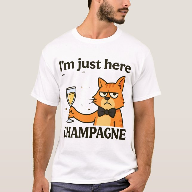 Camiseta I'm Just Here for the Champagne – Grumpy Party Cat (Frente)