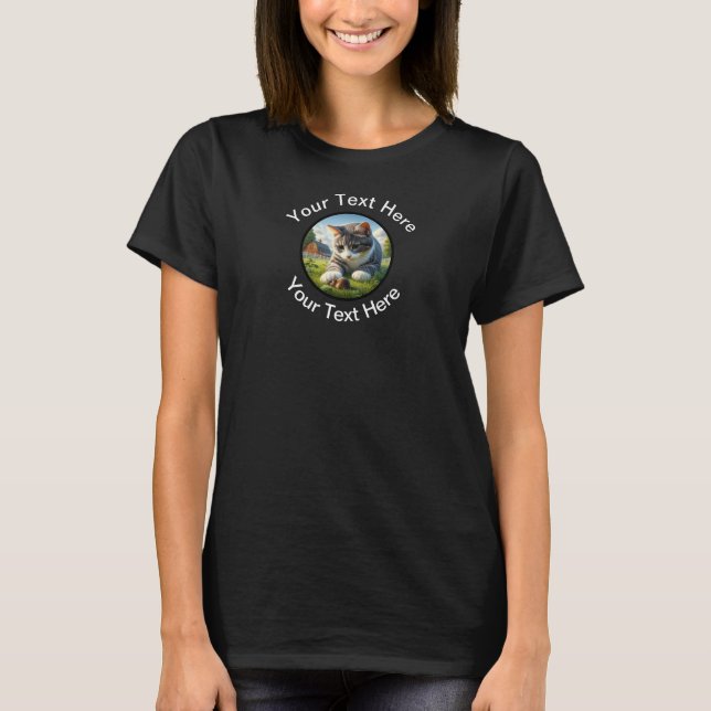 Camiseta Imagem 3D circular de um gato-do-mato-pequeno domé (Frente)