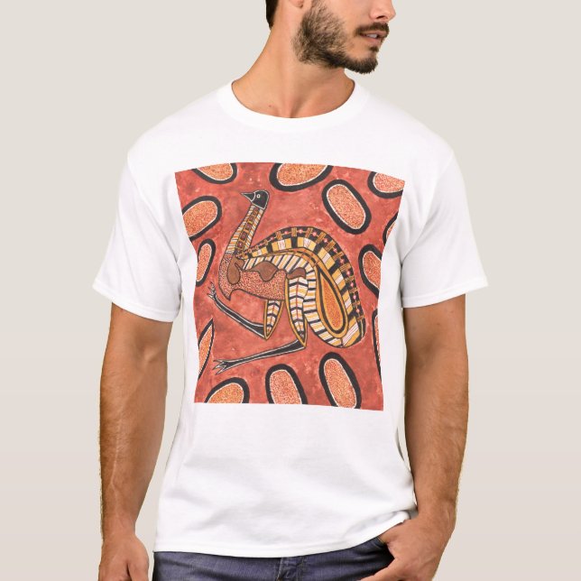 Camiseta Imagem Aboriginal de Arte Emu (Frente)