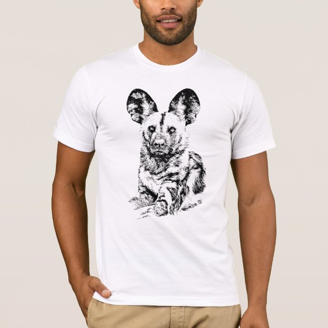 Camiseta Imagem africana do cão selvagem em preto gráfico & (Frente)