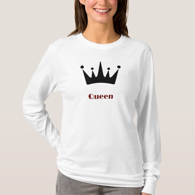 Camiseta Imagem da Coroa com Texto da Rainha Branco Manga L (Frente)