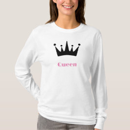 Camiseta Imagem da Coroa com Texto da Rainha Branco Manga L