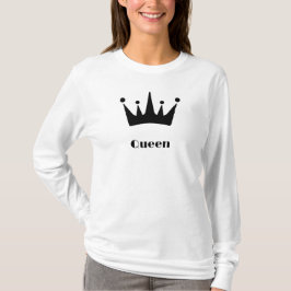 Camiseta Imagem da Coroa com Texto da Rainha Branco Manga L