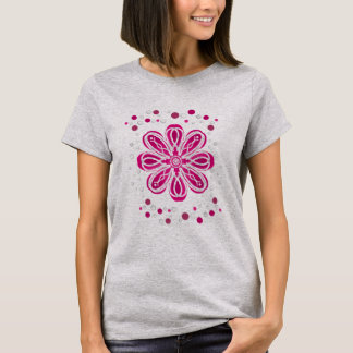 Camiseta Imagem da Flor Abstrato Vermelha e Branca com Pont