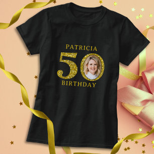 Camiseta Imagem de aniversário do Elegant Black Dourado Gli