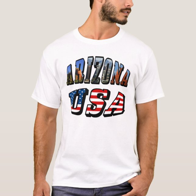 Camiseta Imagem de arizona e Texto de Sinalizador EUA (Frente)