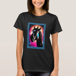 Camiseta Imagem de Cabeça de Cavalo Preto e Branco Majestos