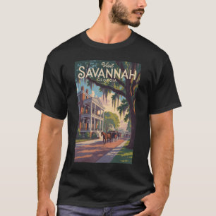 Camiseta Imagem de Carruagem de Cavalo Savannah Georgia
