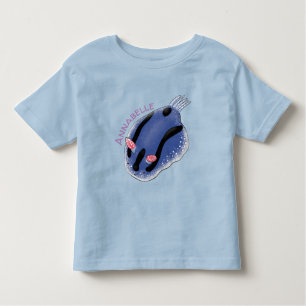 Camiseta Imagem de desenho animado azul-nudibranch bonito