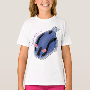 Camiseta Imagem de desenho animado azul-nudibranch bonito
