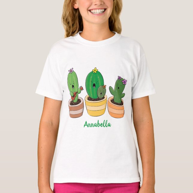 Camiseta Imagem de desenho animado cacto cacto cacto cáusti (Frente)