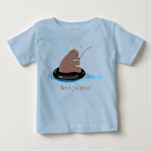 Camiseta Imagem de desenho animado da pesca do filhote de u