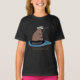 Camiseta Imagem de desenho animado da pesca do filhote de u