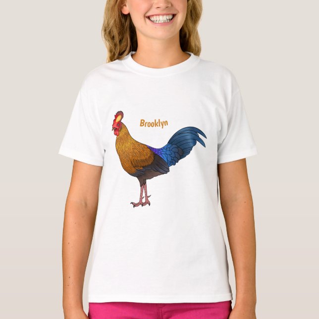 Camiseta Imagem de desenho animado de aves de junglefowl no (Frente)