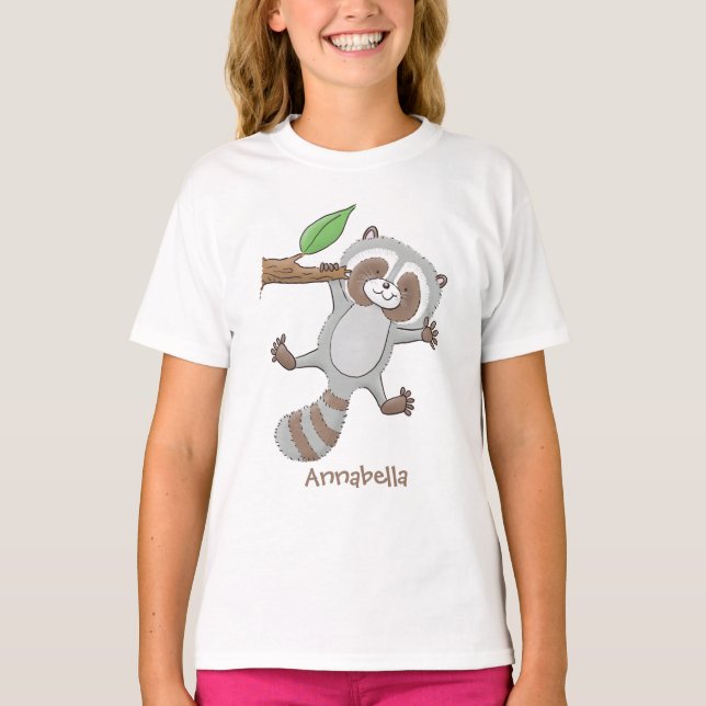 Camiseta Imagem de desenho animado de bebê guaxinim feliz e (Frente)